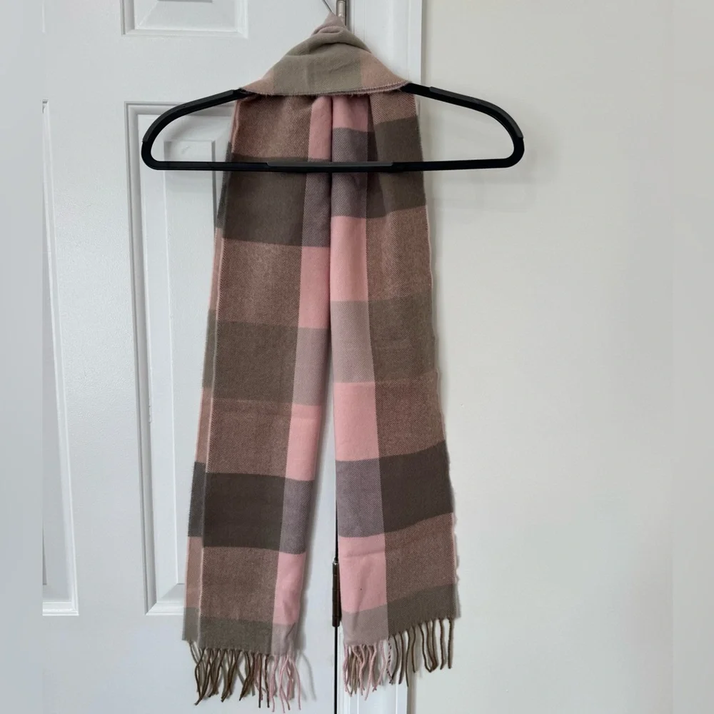 Pink Plaid Houndstooth Cashmere Scarf Made In Germany